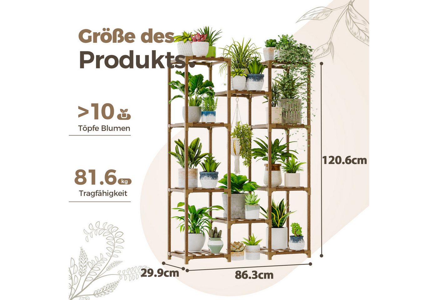 Bamworld Blumenständer Pflanzenständer Hoher Pflanzenstufen Pflanzenregal (1 St), Mehrstufiges Blumenregal für Außen (Terrasse/Balkon/Garten) – Bild 2 von 5
