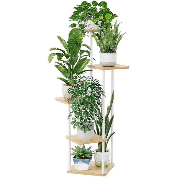 Bamworld Blumenständer Pflanzenständer, Pflanzenregal, Modernes Regal für Innenpflanzen (1 St), 5 Ebenen, 30x30x107cm, Ideal für Wohnzimmer, Balkon und Büro