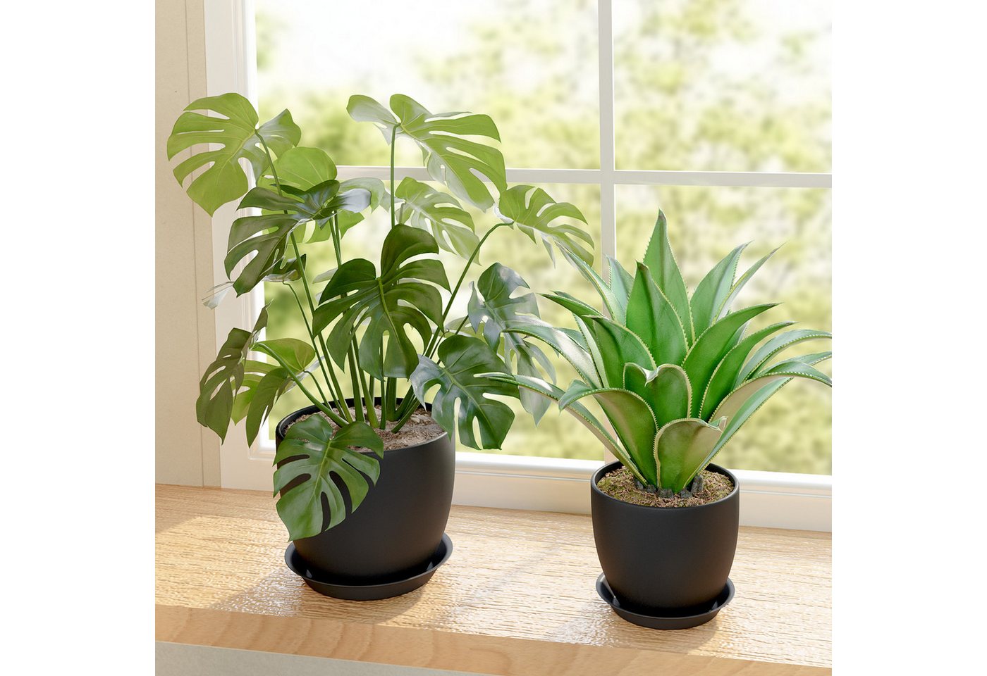 Bamworld Blumentopf 5er Set Blumentöpfe mit Löchern & Untersetzern, Kunststoff Schwarz (5 St), Verschiedene Größen für drinnen & draußen, modern & vielseitig – Bild 3 von 5