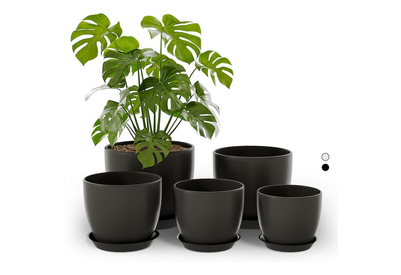 Bamworld Blumentopf 5er Set Blumentöpfe mit Löchern & Untersetzern, Kunststoff Schwarz (5 St), Verschiedene Größen für drinnen & draußen, modern & vielseitig – Bild 5 von 5