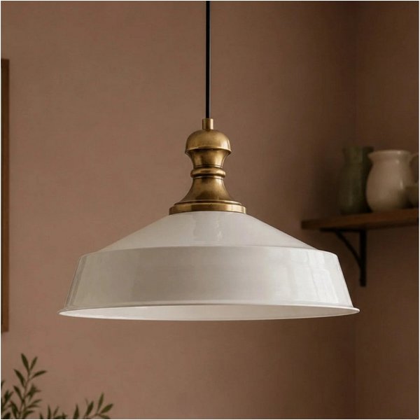 Bamyum Pendelleuchte Metall Ø41 cm, Weiß innen weiß, E27, Vintage Lampe, ohne Leuchtmittel
