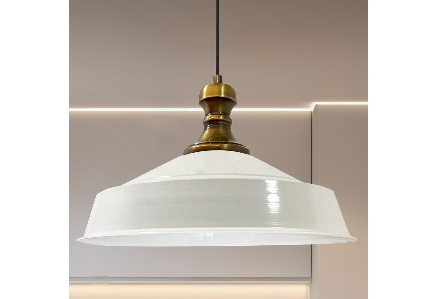 Bamyum Pendelleuchte Metall Ø41 cm, Weiß innen weiß, E27, Vintage Lampe, ohne Leuchtmittel – Bild 2 von 5