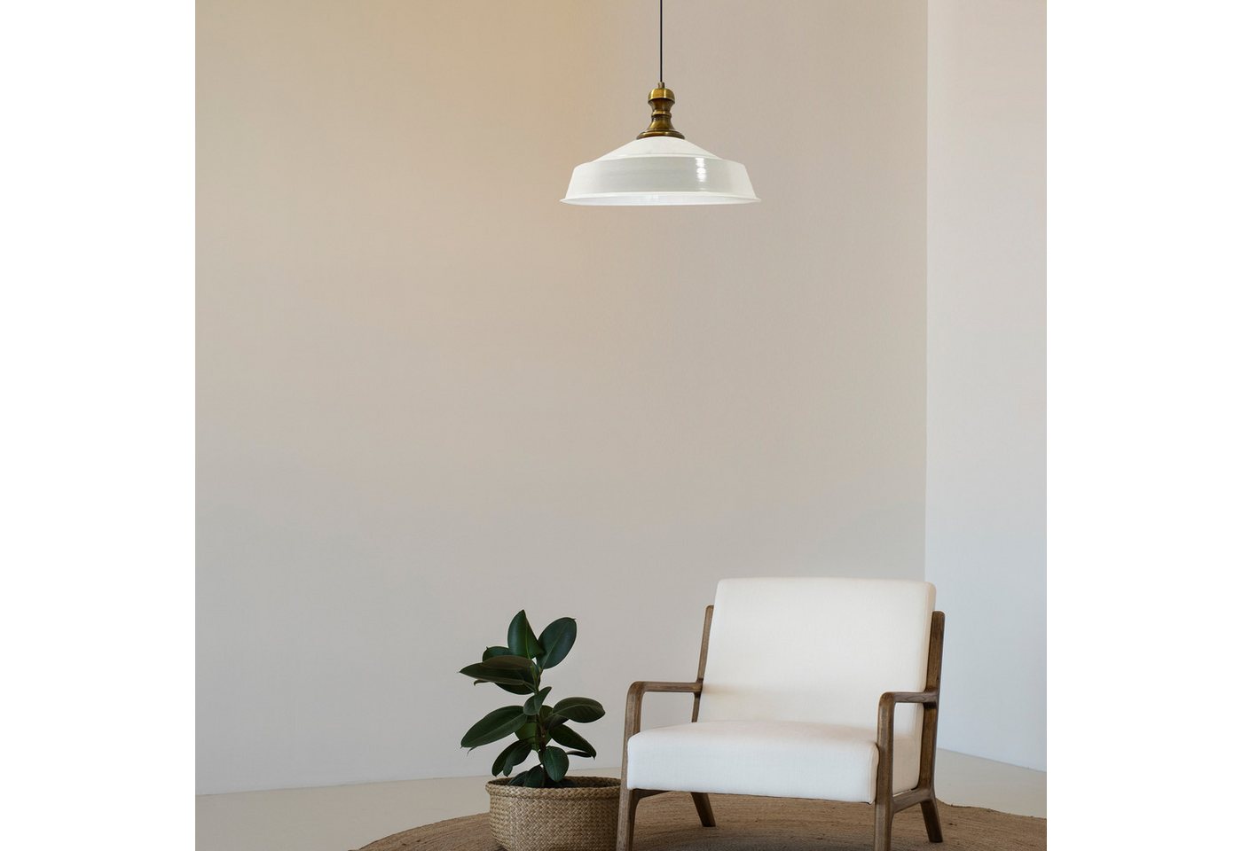 Bamyum Pendelleuchte Metall Ø41 cm, Weiß innen weiß, E27, Vintage Lampe, ohne Leuchtmittel – Bild 3 von 5