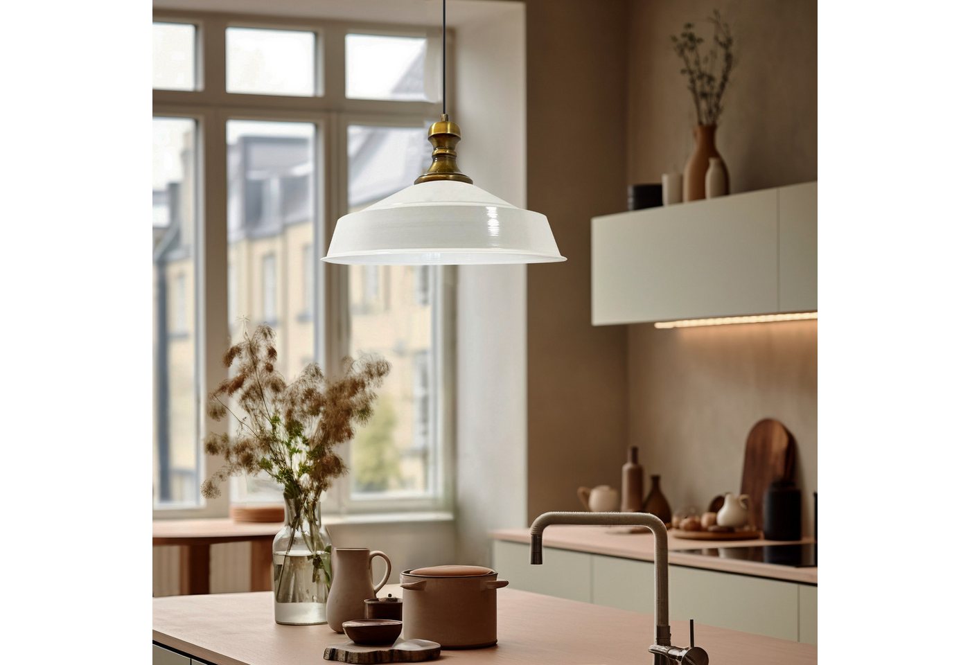 Bamyum Pendelleuchte Metall Ø41 cm, Weiß innen weiß, E27, Vintage Lampe, ohne Leuchtmittel – Bild 4 von 5