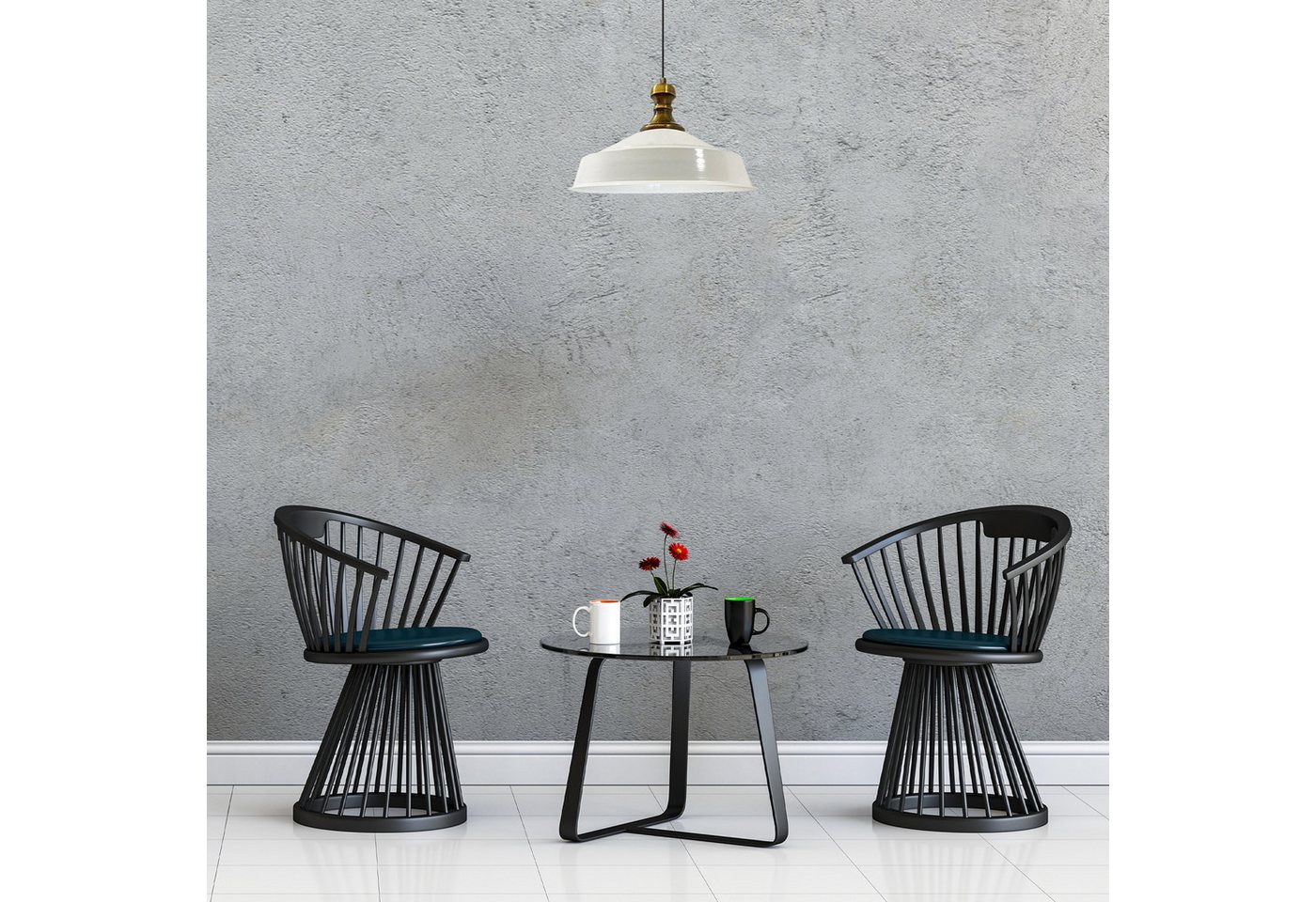 Bamyum Pendelleuchte Metall Ø41 cm, Weiß innen weiß, E27, Vintage Lampe, ohne Leuchtmittel – Bild 5 von 5