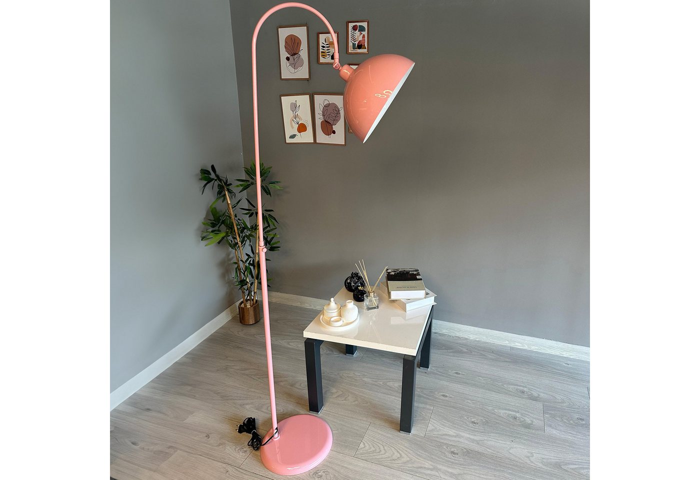 Bamyum Stehlampe Moderne Stehlampe aus Metall mit E27, verstellbarer Lampenschirm, ohne Leuchtmittel, E27, verstellbarer Lampenschirm, Stehluchte mit Ablage – Bild 4 von 5