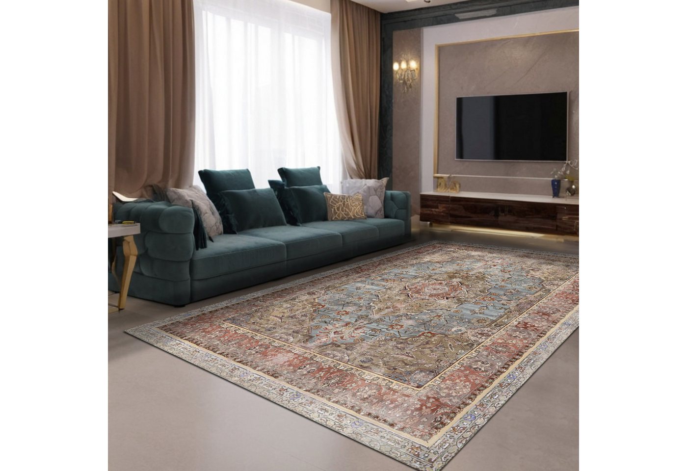 Bamyum Teppich Avlin Teppich mit Chenille-Druck, Waschbarer, Antibakteriell Teppich – Bild 2 von 5