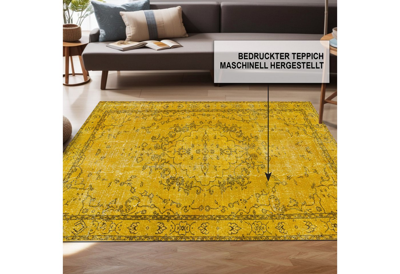 Bamyum Teppich Giallo Teppich mit Chenille-Druck, Waschbarer, Antibakteriell Teppich – Bild 3 von 5