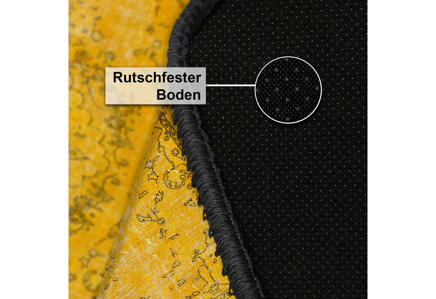 Bamyum Teppich Giallo Teppich mit Chenille-Druck, Waschbarer, Antibakteriell Teppich – Bild 4 von 5