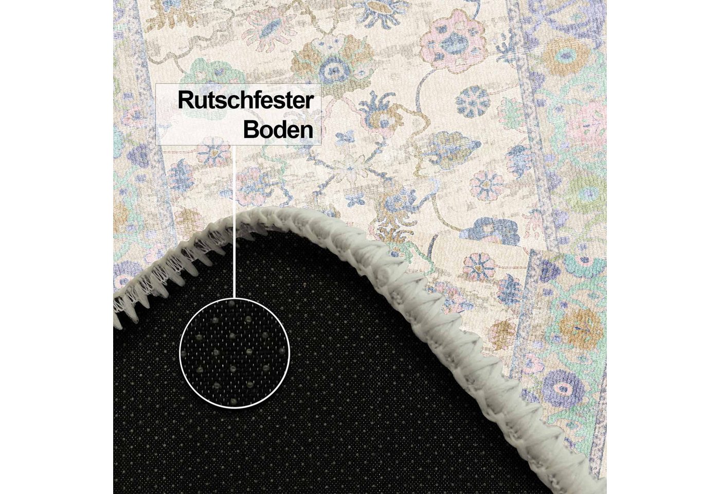 Bamyum Teppich Simay Teppich mit Chenille Druck, Waschbarer Antibakteriell Teppich, Einzelstück – Bild 4 von 5