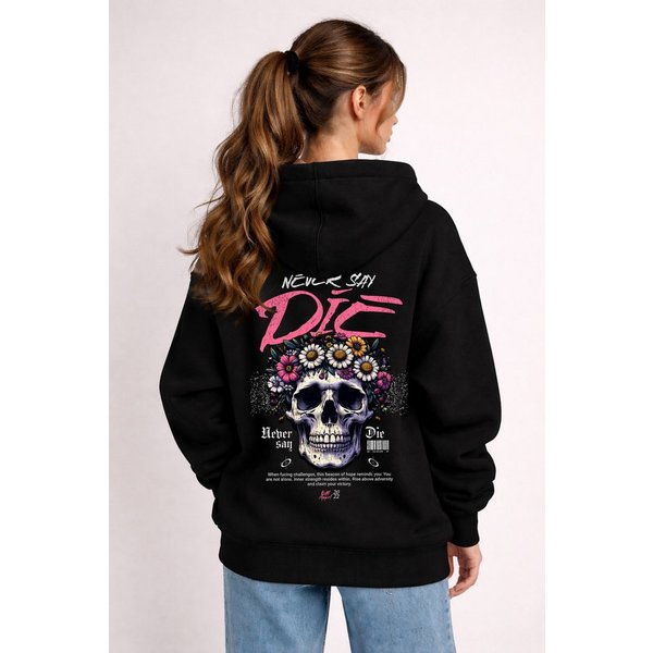 Banco Hoodie Damen Langarm Pullover – Schwarzer Kapuzenpullover mit Rückenprint Kapuzenpullover mit 2 Eingriffstaschen