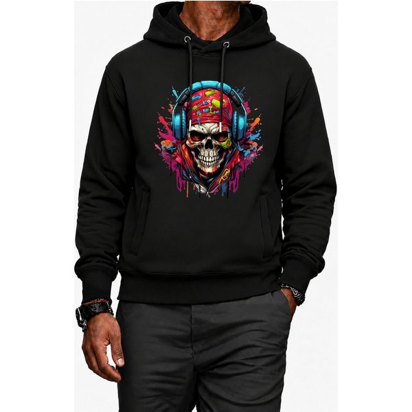 Banco Hoodie Herren Kapuzenpullover Pullover Pulli Langarmshirt "Skull Musik" mit Kapuze und zwei Eingriffstaschen