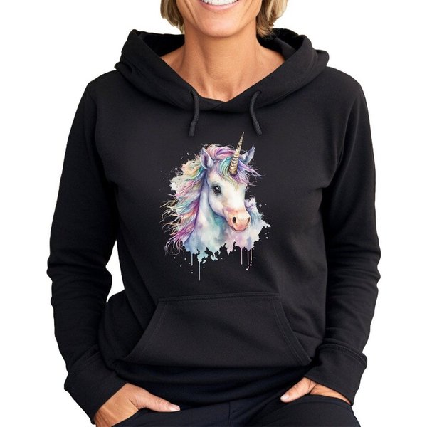 Banco Hoodie Kapuzenpullover Damen Hoodie Pullover Basic mit Unicorn mit Kapuze mit Kängurutasche, hochwertiger Druck