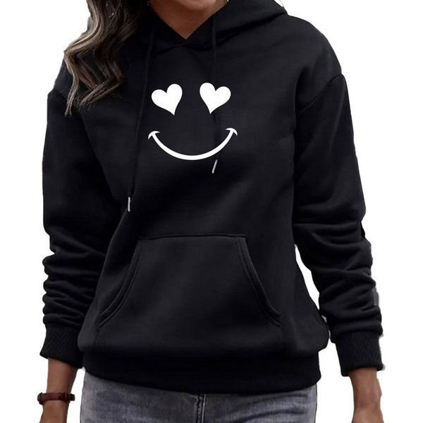 Banco Kapuzenpullover Damen Lächeln Smile Herz Pullover Uni Rundhalsausschnitt in Uni Farbe