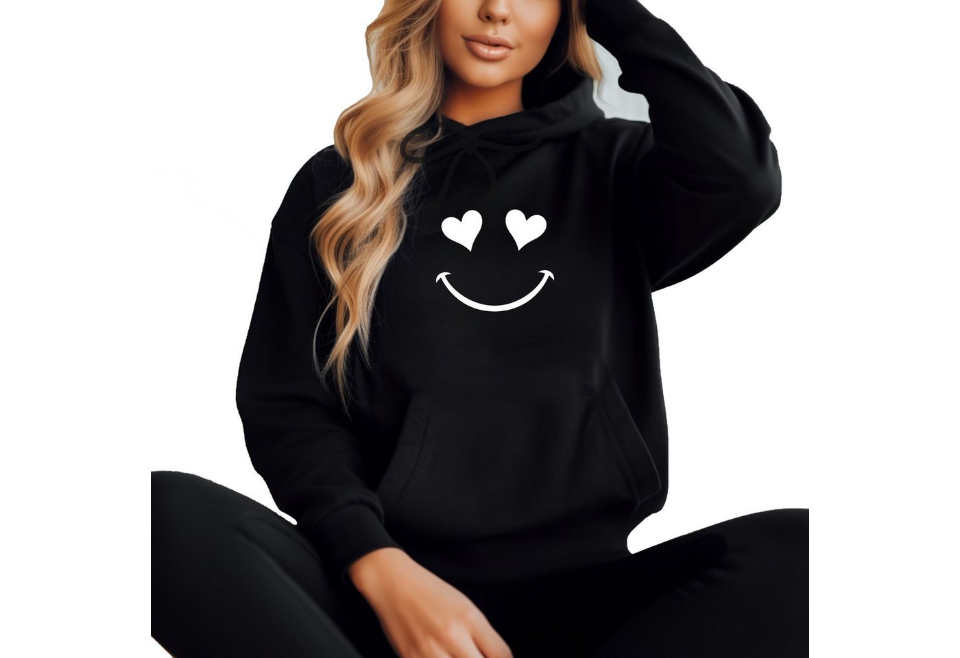 Banco Kapuzenpullover Damen Lächeln Smile Herz Pullover Uni Rundhalsausschnitt in Uni Farbe – Bild 3 von 3