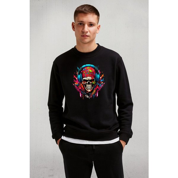 Banco Sweatshirt Herren Rundhals Pullover - Stylischer Skeletten_Kopf Unifarben