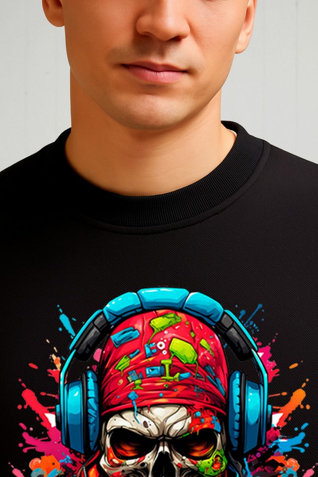 Banco Sweatshirt Herren Rundhals Pullover - Stylischer Skeletten_Kopf Unifarben – Bild 2 von 4
