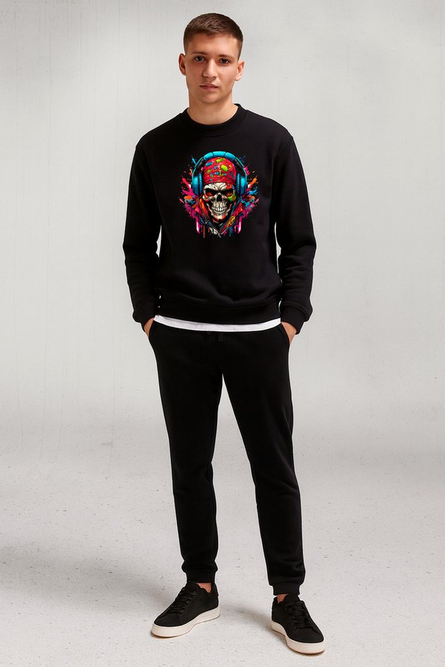 Banco Sweatshirt Herren Rundhals Pullover - Stylischer Skeletten_Kopf Unifarben – Bild 3 von 4