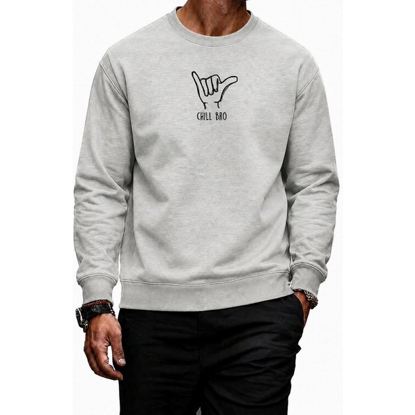 Banco Sweatshirt Rundhalspullover Herren Pullover Langarmshirt Pulli Chill BRO mit Front- und Rückenprint