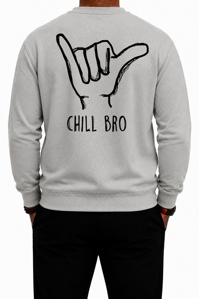 Banco Sweatshirt Rundhalspullover Herren Pullover Langarmshirt Pulli Chill BRO mit Front- und Rückenprint – Bild 2 von 2