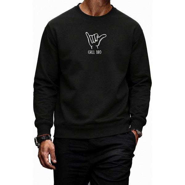 Banco Sweatshirt Rundhalspullover Herren Pullover Langarmshirt Pulli Chill BRO mit Front- und Rückenprint