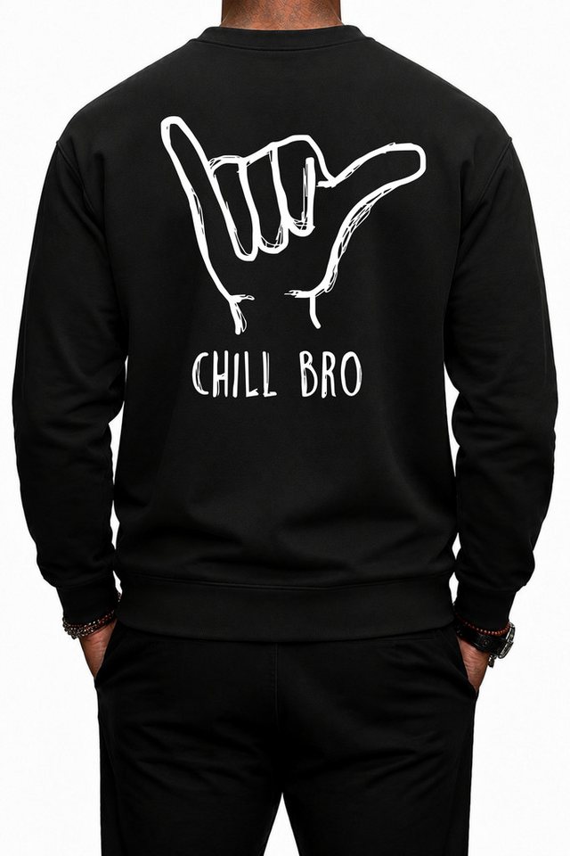 Banco Sweatshirt Rundhalspullover Herren Pullover Langarmshirt Pulli Chill BRO mit Front- und Rückenprint – Bild 2 von 2