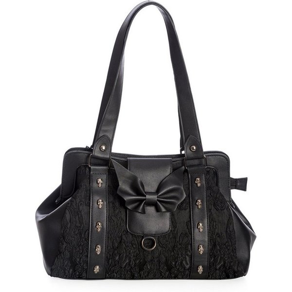Banned Handtasche Maplesage Schwarz, mit Skull Nieten und Fledermausflügel Schleife