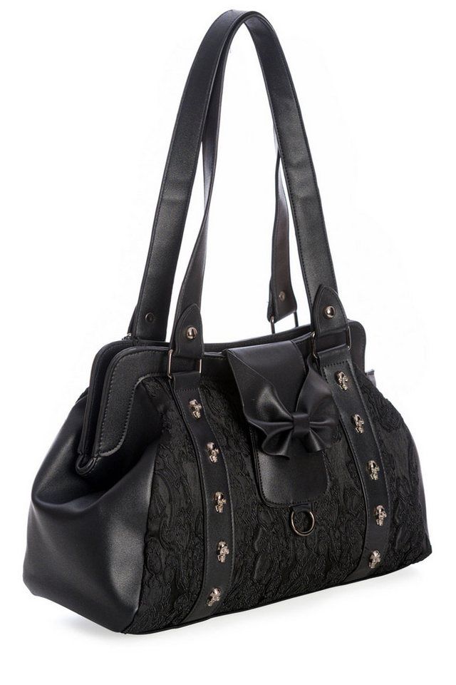 Banned Handtasche Maplesage Schwarz, mit Skull Nieten und Fledermausflügel Schleife – Bild 2 von 4