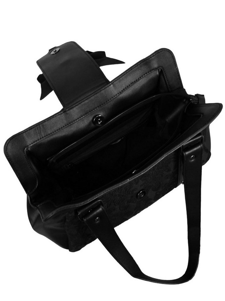Banned Handtasche Maplesage Schwarz, mit Skull Nieten und Fledermausflügel Schleife – Bild 4 von 4