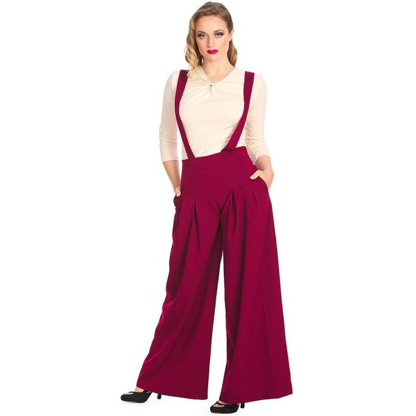 Banned Marlene-Hose Palazzo Diamond Burgunder Vintage Trouser abnehmbare Hosenträger