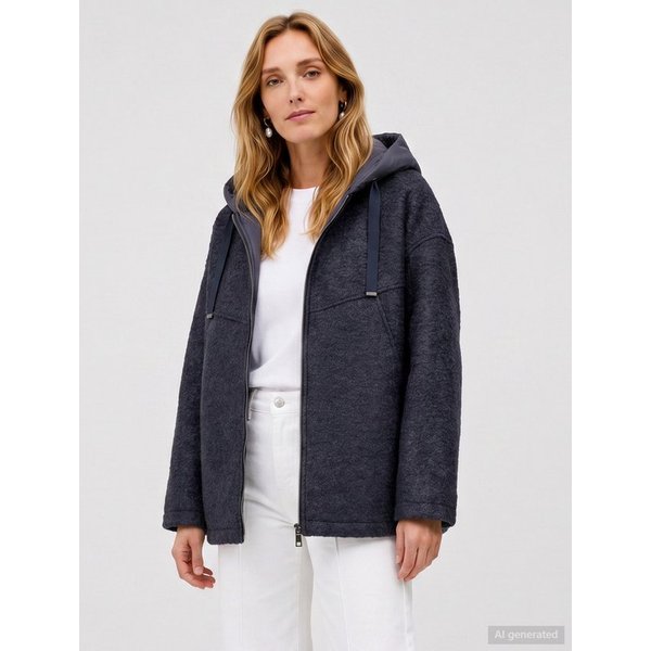 Barbara Lebek Wolljacke Boucléjacke Damen mit wattierter Kapuze