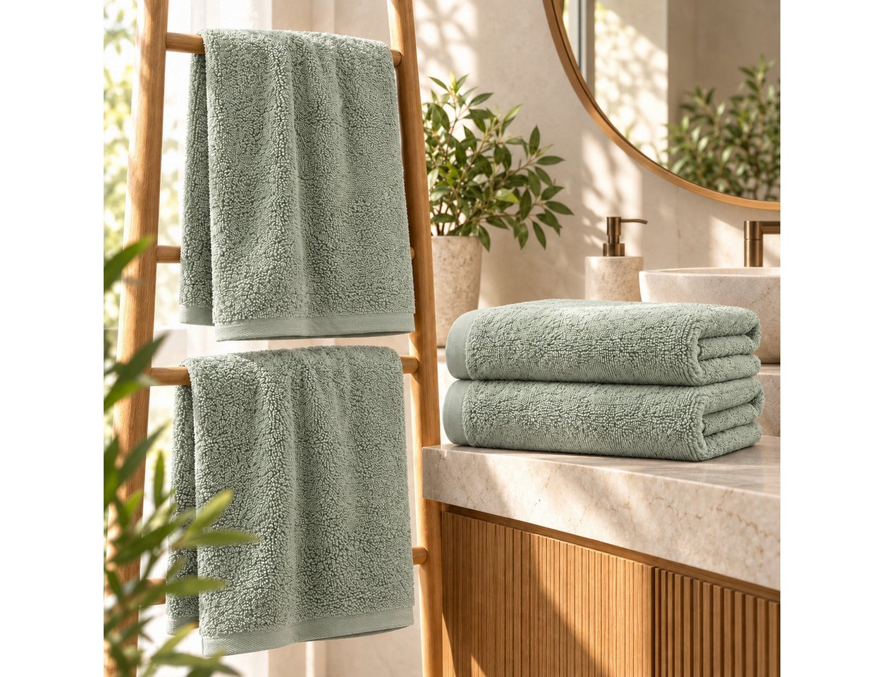 BARBONS Badetücher Duschtücher Set, Handtücher 4-tlg 70x140cm Badetuch, Handtuch, (4-St), Walkfrottee, 100% Baumwolle, saugstark, weich – Bild 2 von 5