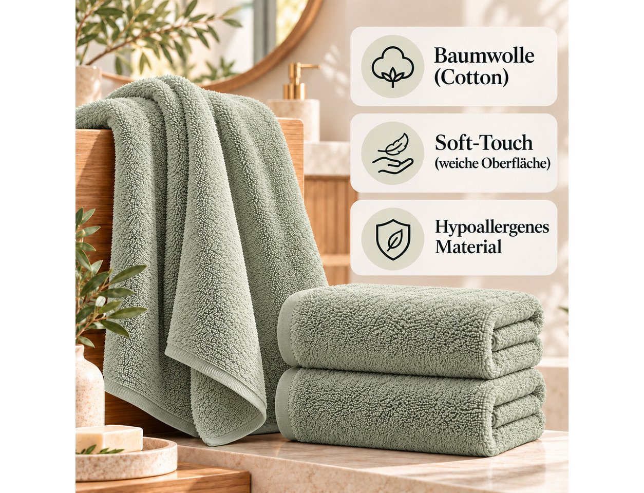 BARBONS Badetücher Duschtücher Set, Handtücher 4-tlg 70x140cm Badetuch, Handtuch, (4-St), Walkfrottee, 100% Baumwolle, saugstark, weich – Bild 3 von 5