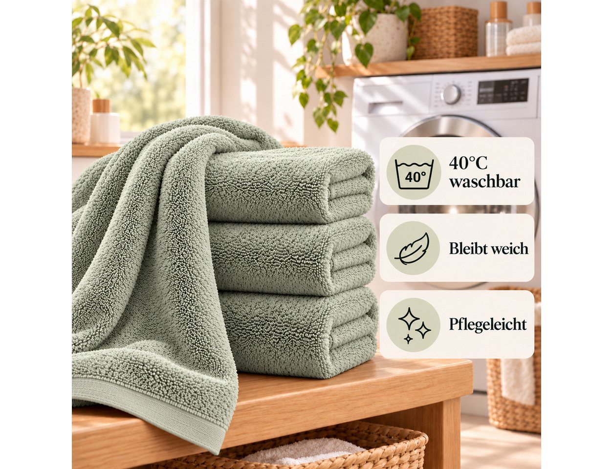 BARBONS Badetücher Duschtücher Set, Handtücher 4-tlg 70x140cm Badetuch, Handtuch, (4-St), Walkfrottee, 100% Baumwolle, saugstark, weich – Bild 5 von 5