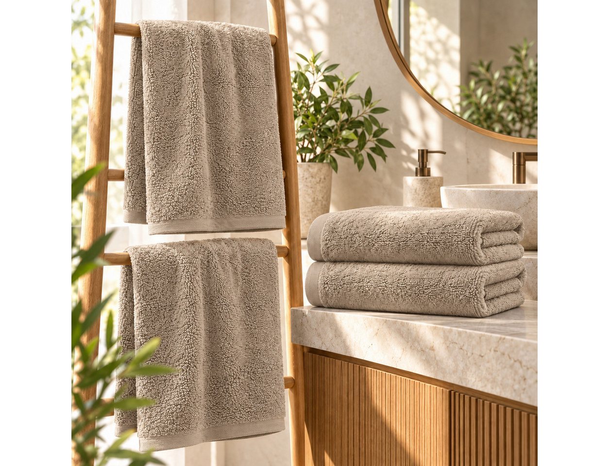 BARBONS Badetücher Duschtücher Set, Handtücher 4-tlg 70x140cm Badetuch, Handtuch, (4-St), Walkfrottee, 100% Baumwolle, saugstark, weich – Bild 2 von 5