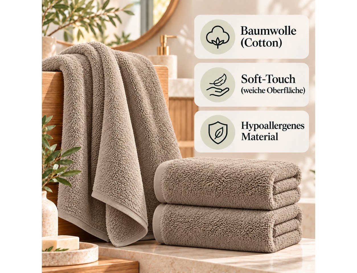 BARBONS Badetücher Duschtücher Set, Handtücher 4-tlg 70x140cm Badetuch, Handtuch, (4-St), Walkfrottee, 100% Baumwolle, saugstark, weich – Bild 3 von 5
