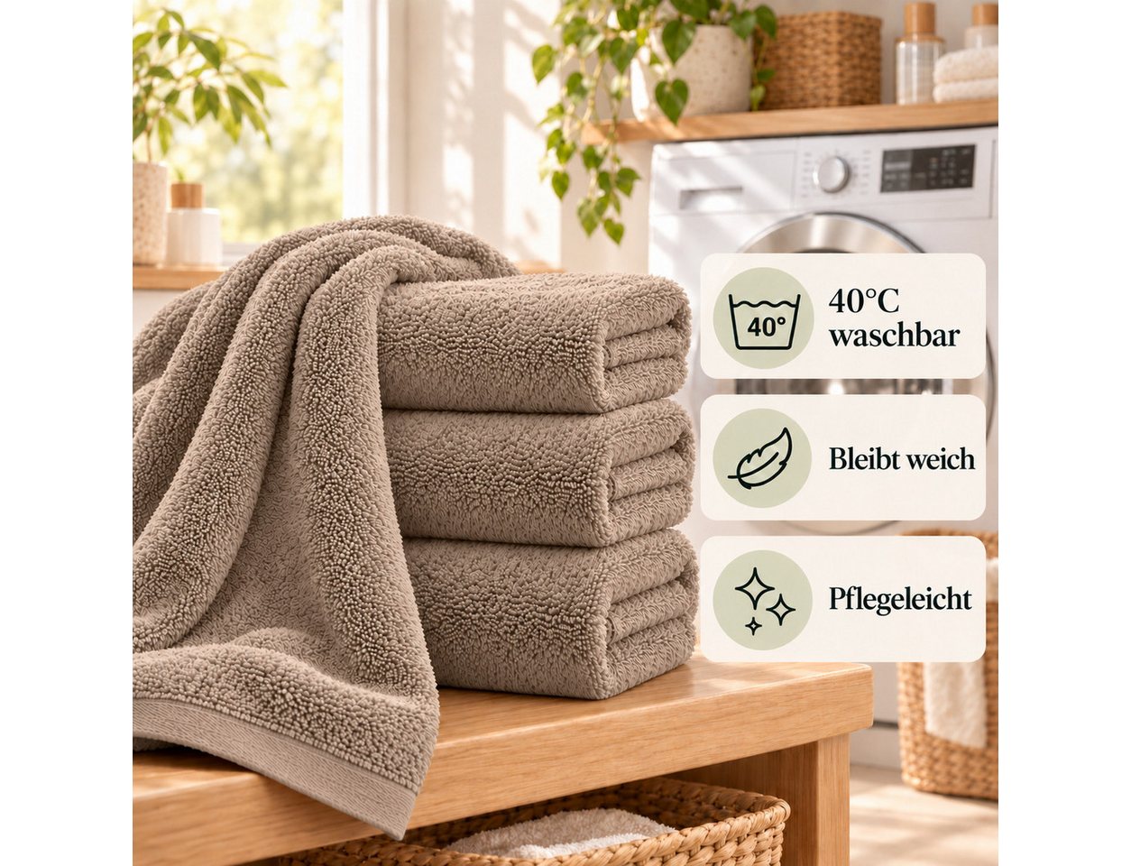 BARBONS Badetücher Duschtücher Set, Handtücher 4-tlg 70x140cm Badetuch, Handtuch, (4-St), Walkfrottee, 100% Baumwolle, saugstark, weich – Bild 5 von 5