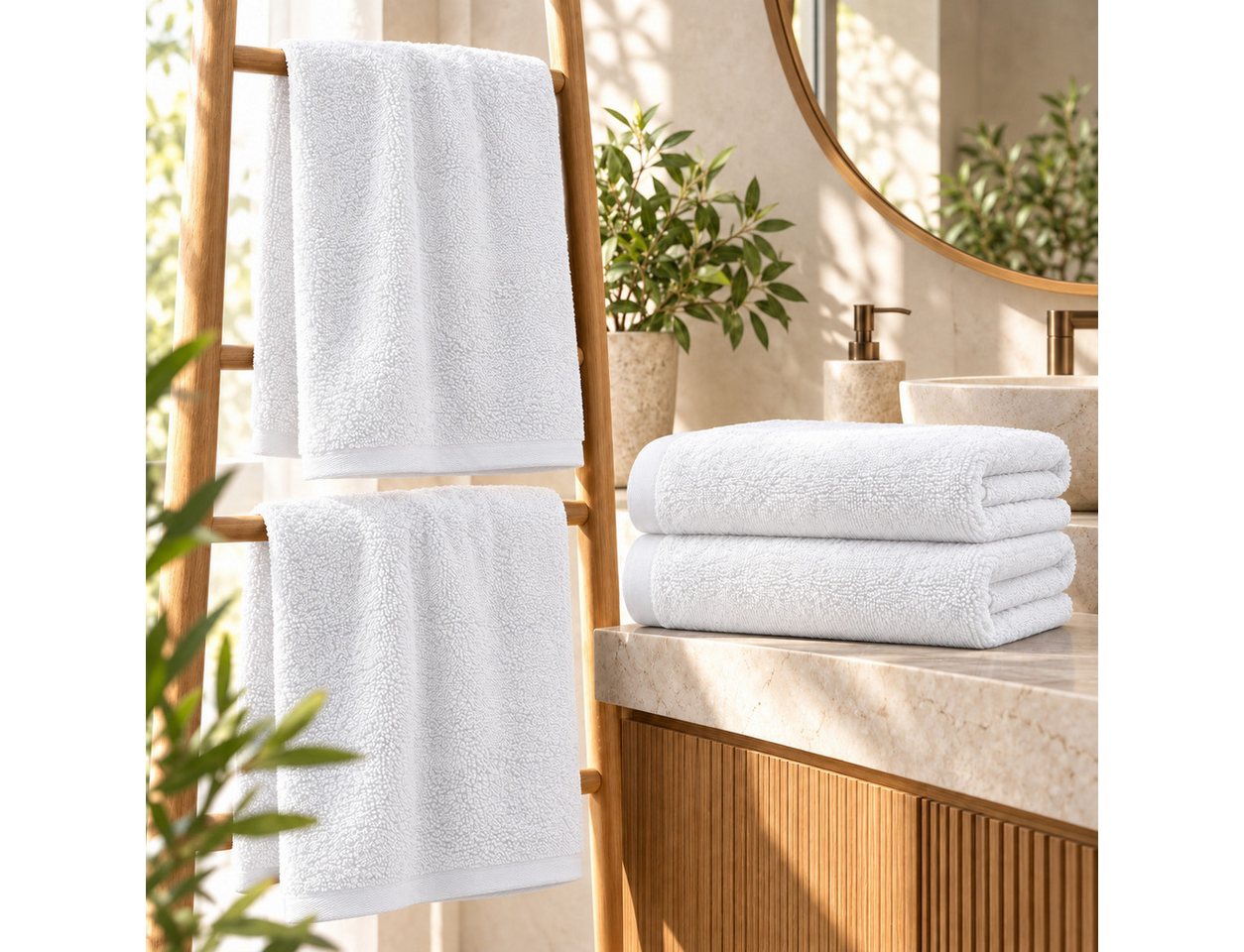 BARBONS Badetücher Duschtücher Set, Handtücher 4-tlg 70x140cm Badetuch, Handtuch, (4-St), Walkfrottee, 100% Baumwolle, saugstark, weich – Bild 2 von 5