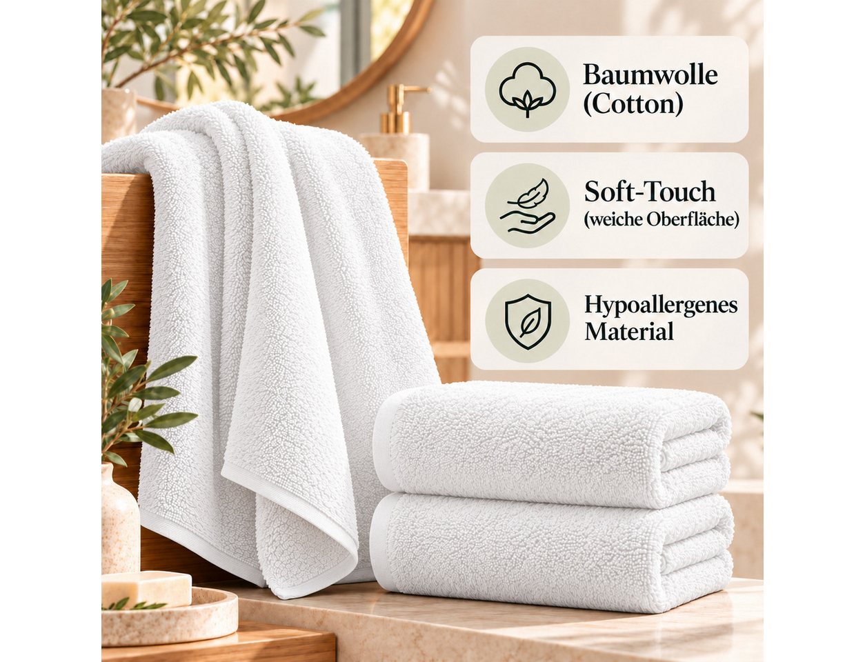 BARBONS Badetücher Duschtücher Set, Handtücher 4-tlg 70x140cm Badetuch, Handtuch, (4-St), Walkfrottee, 100% Baumwolle, saugstark, weich – Bild 3 von 5