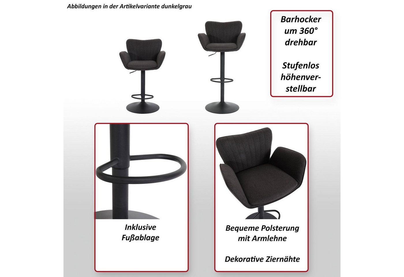 MCW Barhocker MCW-M67-2, Inklusive Fußablage – Bild 3 von 5