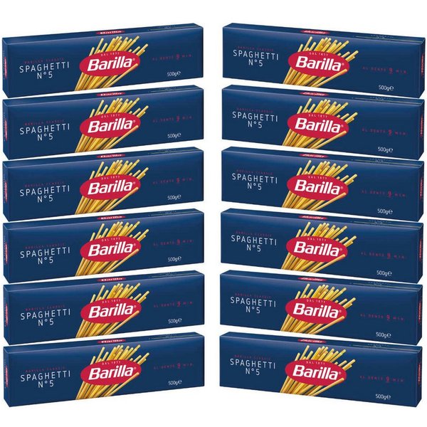 Barilla Nudeln, Barilla Spaghetti Nummer 5 Hartweizennudeln Pasta 500g 12er Pack