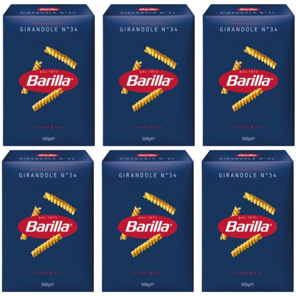 Barilla Nudeln, Barilla Girandole Nr 34 Hartweizen gedrehte Nudeln 500g 6er Pack
