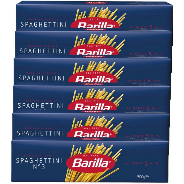 Barilla Nudeln, Barilla Spaghettini Nummer 3 Hartweizen Pasta 500g 6er Pack