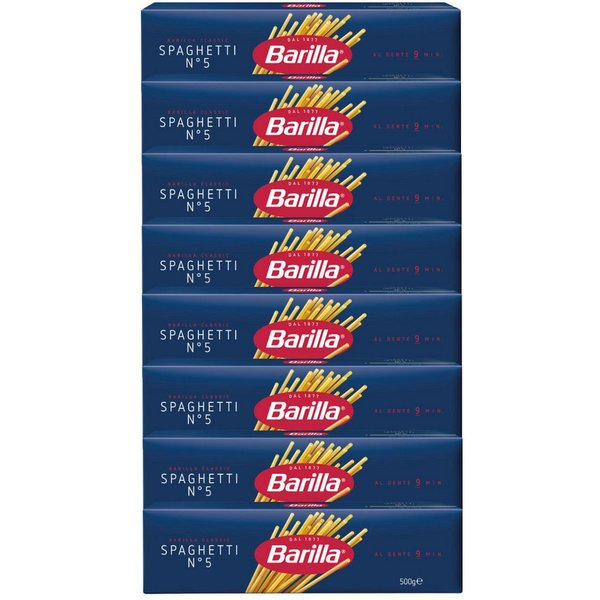 Barilla Nudeln, Barilla Spaghetti Nummer 5 Pasta aus Hartweizen 500g 8er Pack