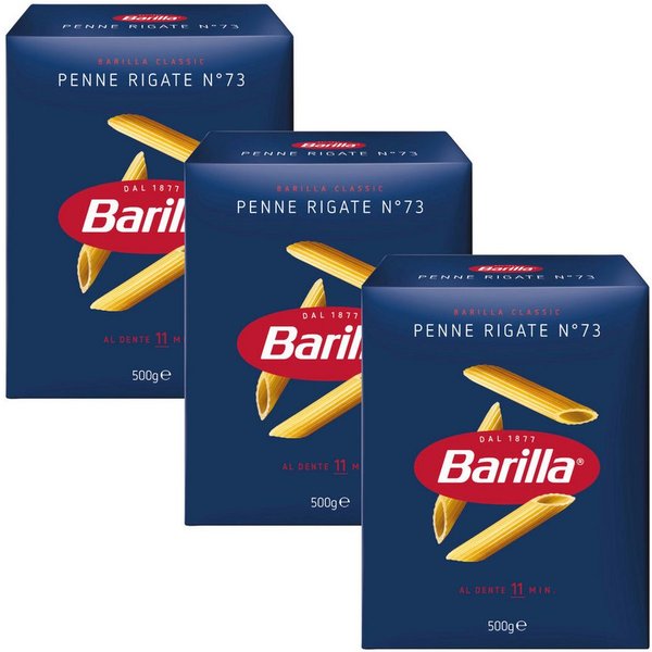 Barilla Nudeln, Barilla Nudeln Penne Rigate Nummer 73 Hartweizennudeln 3er Pack