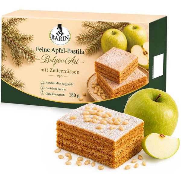 BARIN Süßigkeit Apfel-Pastila mit Zedernüssen, 1 x 180 g, 1 St. (Packung), mit feinen Zedernüssen für eine besondere Nussnote
