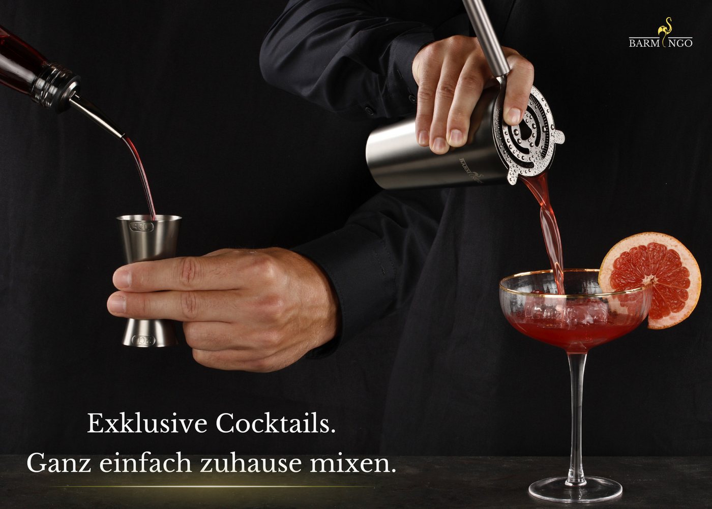 BARMINGO Cocktail-Set Edelstahl Cocktail Shaker Set (700 oder 500ml) mit Bar Zubehör, (Cocktailshaker Set, 11-tlg., für Profis und Anfänger), Cocktail Zubehör m – Bild 5 von 5
