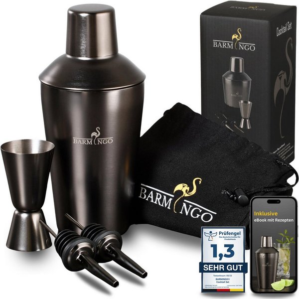 BARMINGO Cocktail-Set Edelstahl Cocktail Shaker Set (700 oder 500ml) mit Bar Zubehör, (Cocktailshaker Set, 5-tlg., für Profis und Anfänger), Cocktail Zubehör mi