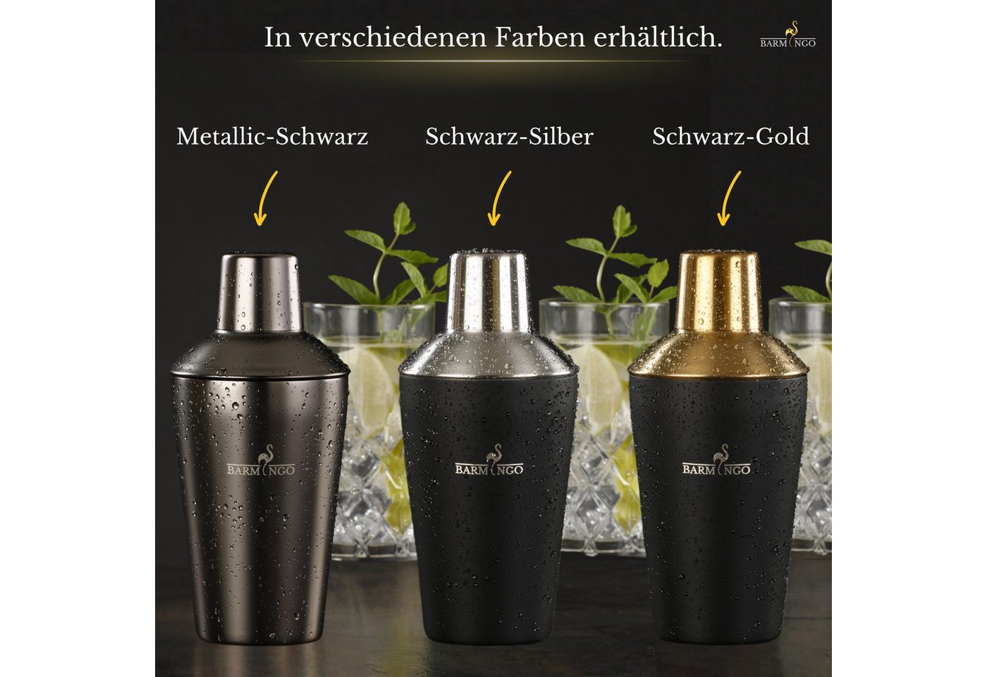 BARMINGO Cocktail-Set Edelstahl Cocktail Shaker Set (700 oder 500ml) mit Bar Zubehör, (Cocktailshaker Set, 5-tlg., für Profis und Anfänger), Cocktail Zubehör mi – Bild 2 von 5