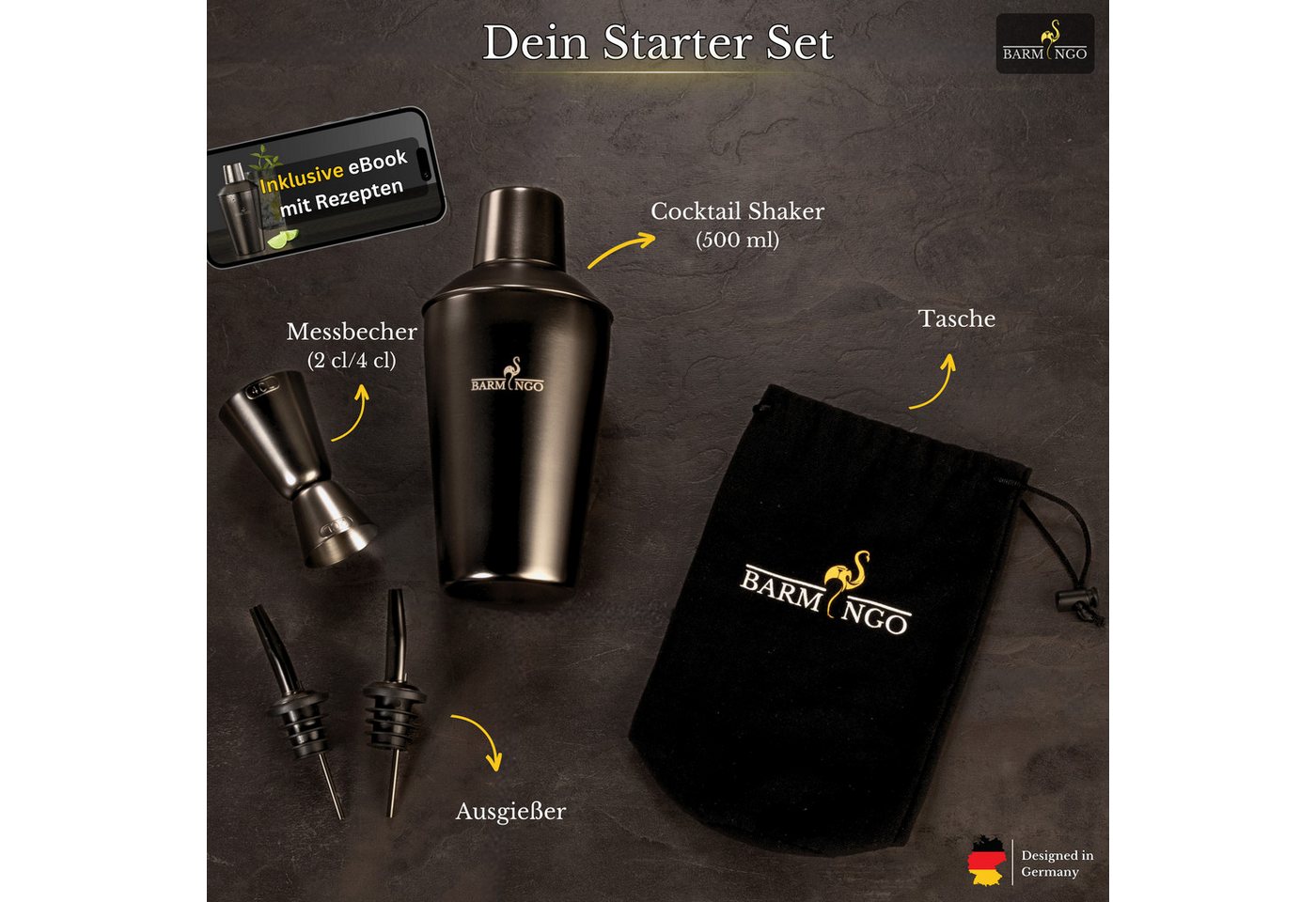 BARMINGO Cocktail-Set Edelstahl Cocktail Shaker Set (700 oder 500ml) mit Bar Zubehör, (Cocktailshaker Set, 5-tlg., für Profis und Anfänger), Cocktail Zubehör mi – Bild 3 von 5